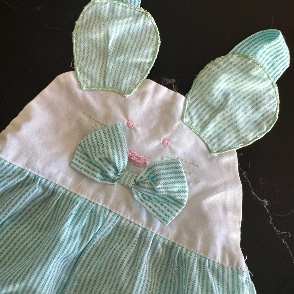 Vintage Striped‎ Baby Romper with Bunny Design